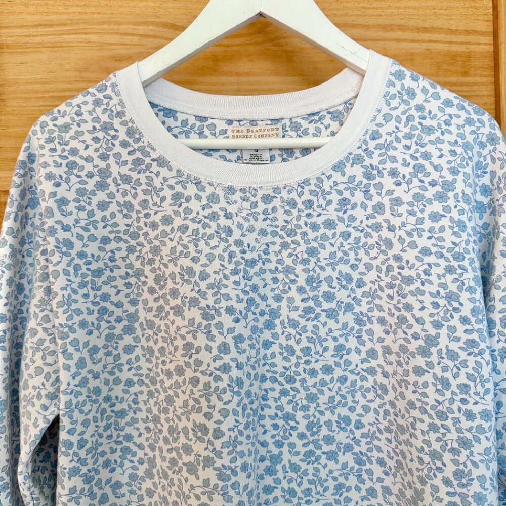 The Beaufort Bonnet Company Cassidy Blue Floral Crew Sweatshirt Sweater size M - Picture 4 of 5